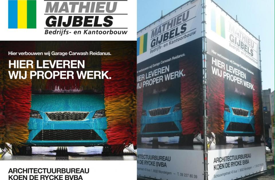 garage en carwash reidanus nieuwbouw gent door limburg bouwbedrijf mathieu gijbels werf publiciteit reclame